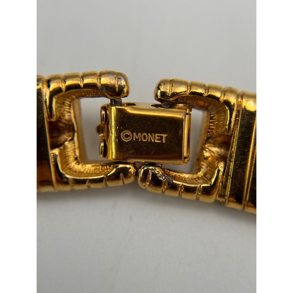 Monet Vintage Gold Tone Omega Pave Rhinestone Bow Collar 80s Statement Necklace - Picture 8 of 13